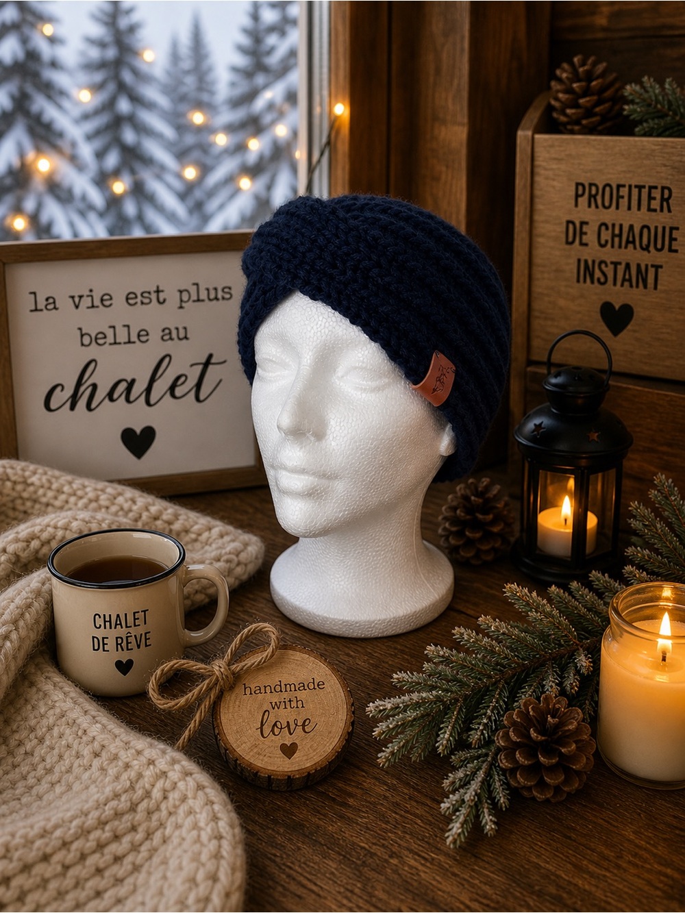 Knit Turban Headband - Navy Blue